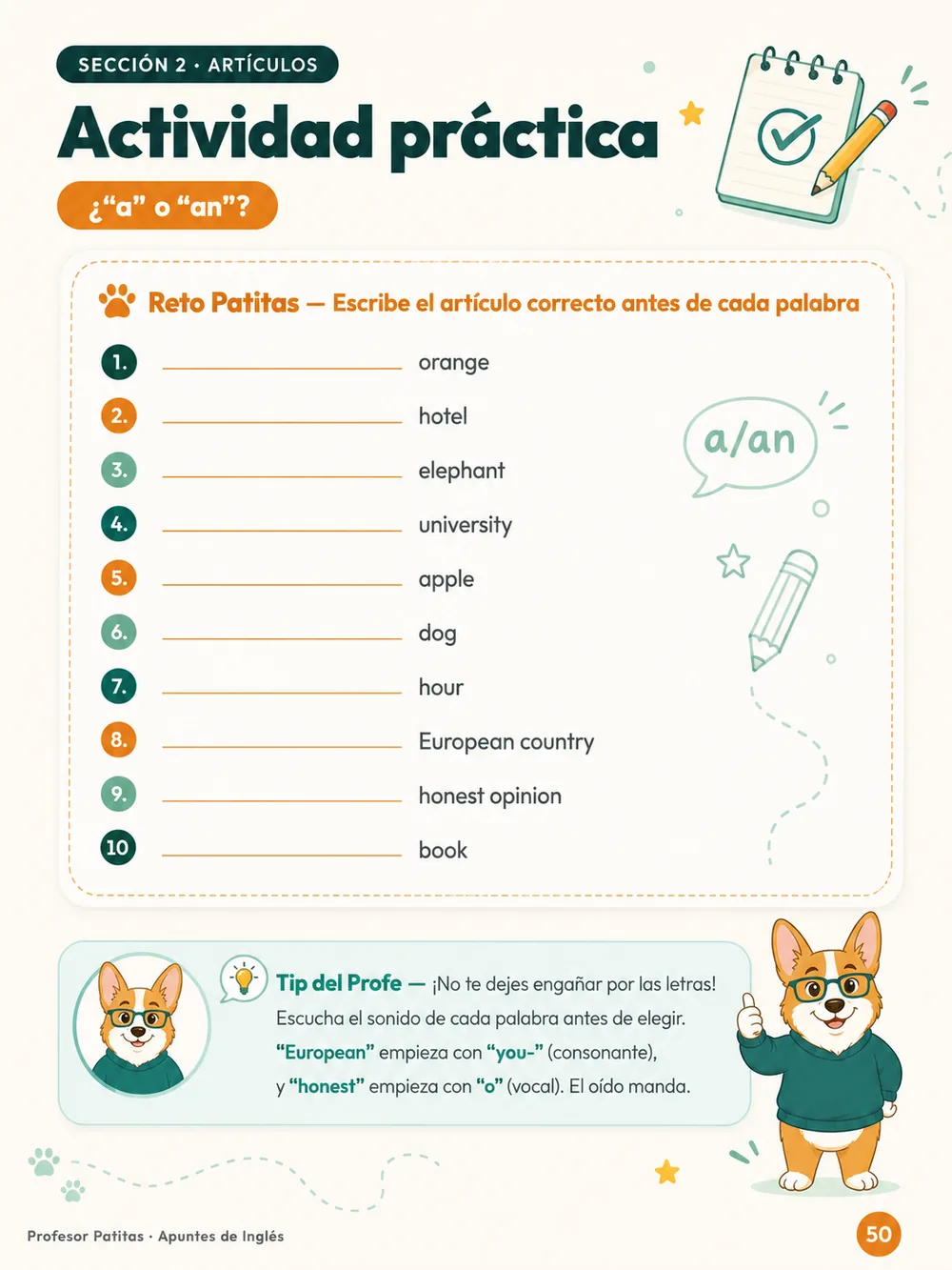 Actividad práctica Reto Patitas con ejercicios